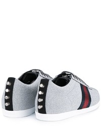 Женские серебряные кожаные кеды от Gucci