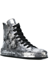 Мужские серебряные кожаные кеды от Ann Demeulemeester