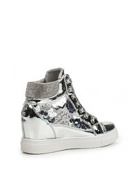 Серебряные кожаные кроссовки на танкетке от Catherine