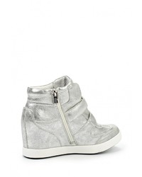 Серебряные кожаные кроссовки на танкетке от Keddo