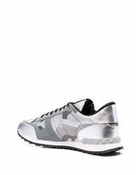 Мужские серебряные кожаные кроссовки с камуфляжным принтом от Valentino Garavani
