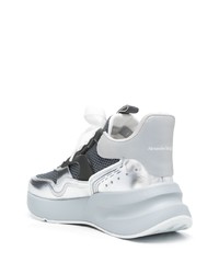 Мужские серебряные кожаные кроссовки от Alexander McQueen