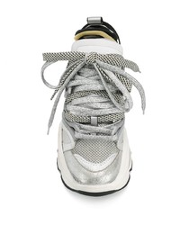 Мужские серебряные кожаные кроссовки от DSQUARED2