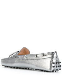 Женские серебряные кожаные лоферы от Tod's