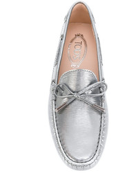 Женские серебряные кожаные лоферы от Tod's