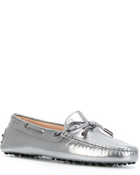Женские серебряные кожаные лоферы от Tod's
