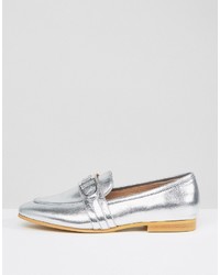 Женские серебряные кожаные лоферы от Office
