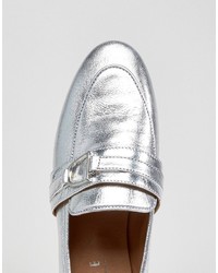 Женские серебряные кожаные лоферы от Office