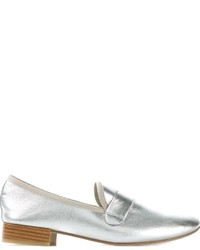 Женские серебряные кожаные лоферы от Repetto