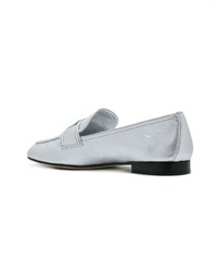 Женские серебряные кожаные лоферы от Prada