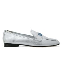 Женские серебряные кожаные лоферы от Prada