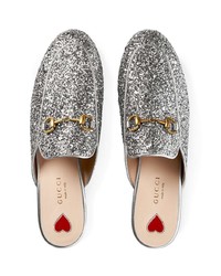 Женские серебряные кожаные лоферы от Gucci