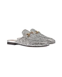 Женские серебряные кожаные лоферы от Gucci