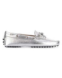 Женские серебряные кожаные мокасины от Tod's