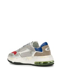 Мужские серебряные кожаные низкие кеды с принтом от Premiata