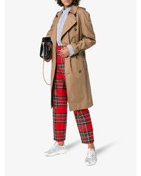 Женские серебряные кожаные низкие кеды от Prada