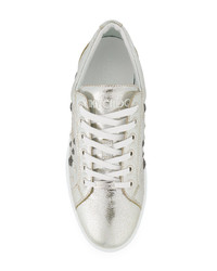Мужские серебряные кожаные низкие кеды от Jimmy Choo