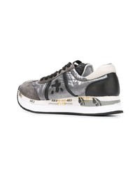 Женские серебряные кожаные низкие кеды от Premiata