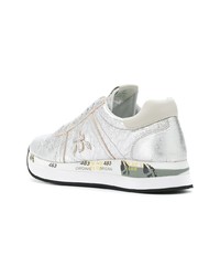 Женские серебряные кожаные низкие кеды от Premiata