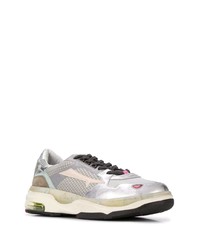 Мужские серебряные кожаные низкие кеды от Premiata