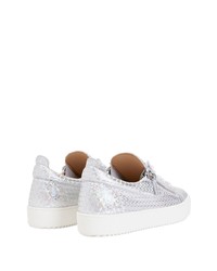 Мужские серебряные кожаные низкие кеды от Giuseppe Zanotti