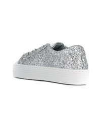 Женские серебряные кожаные низкие кеды от Chiara Ferragni