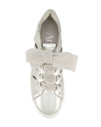 Женские серебряные кожаные низкие кеды от AGL