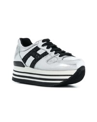 Женские серебряные кожаные низкие кеды от Hogan