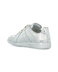 Женские серебряные кожаные низкие кеды от Maison Margiela