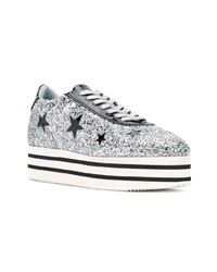 Женские серебряные кожаные низкие кеды от Chiara Ferragni