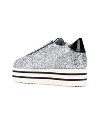 Женские серебряные кожаные низкие кеды от Chiara Ferragni