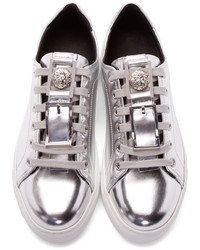 Женские серебряные кожаные низкие кеды от Versus