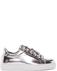 Женские серебряные кожаные низкие кеды от Versus