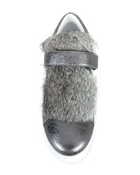 Женские серебряные кожаные низкие кеды от Moncler