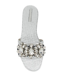 Серебряные кожаные сандалии на плоской подошве с украшением от Emanuela Caruso