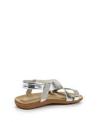 Серебряные кожаные сандалии на плоской подошве от Amazonga