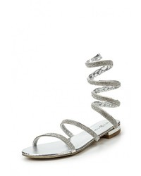 Серебряные кожаные сандалии на плоской подошве от Amazonga