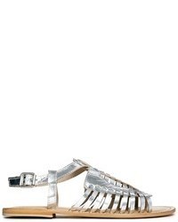 Серебряные кожаные сандалии на плоской подошве от Asos