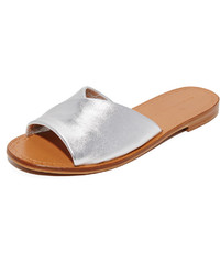 Серебряные кожаные сандалии на плоской подошве от Diane von Furstenberg