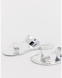 Серебряные кожаные сандалии на плоской подошве от Glamorous