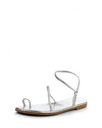 Серебряные кожаные сандалии на плоской подошве от Ideal