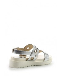 Серебряные кожаные сандалии на плоской подошве от Instreet