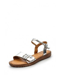 Серебряные кожаные сандалии на плоской подошве от L.Day