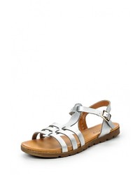 Серебряные кожаные сандалии на плоской подошве от L.Day