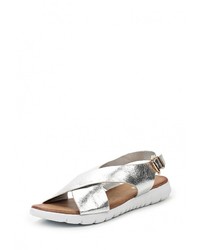 Серебряные кожаные сандалии на плоской подошве от Malien