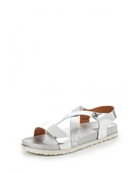 Серебряные кожаные сандалии на плоской подошве от Max Shoes