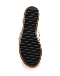 Серебряные кожаные сандалии на плоской подошве от Mimoda