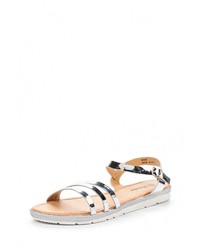 Серебряные кожаные сандалии на плоской подошве от Renda