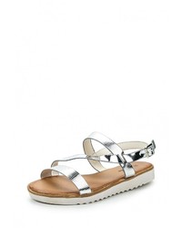 Серебряные кожаные сандалии на плоской подошве от Renda