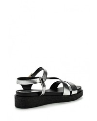 Серебряные кожаные сандалии на плоской подошве от Springway